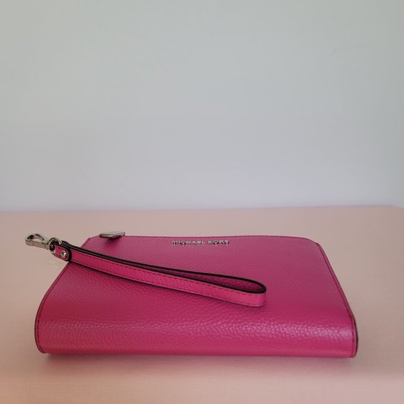 MICHAEL KORS Jet Set Double Zip Pebbled Leather Wristlet- Cerise 🎈$114.⭐ - Picture 12 of 16